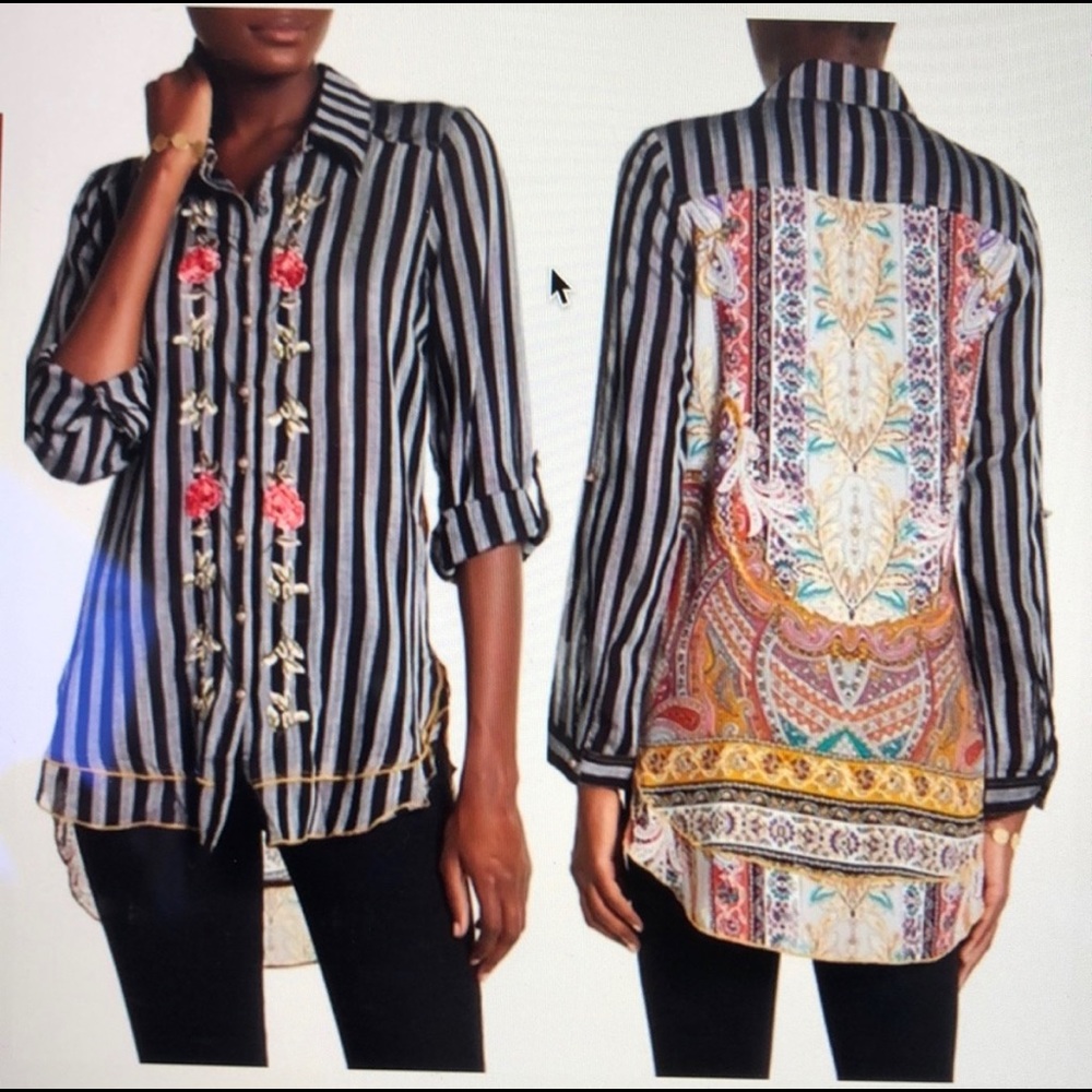 Aratta Silent Journey embroidered stripe blouse
